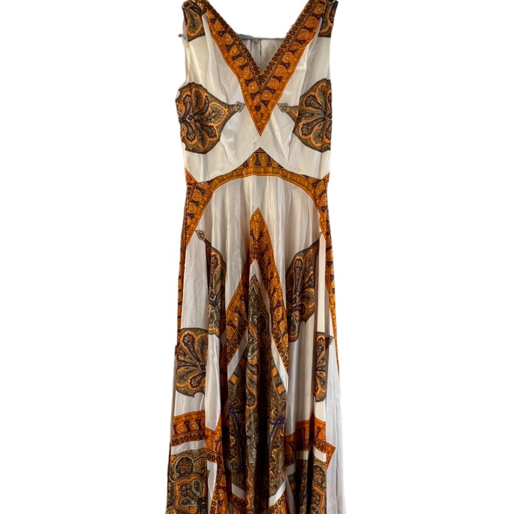 VINTAGE Elinor Gay Dress size 12 white, gold, 70s